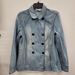 Liz Claiborne Denim Jacket, Double Breast, Light Blue, Large